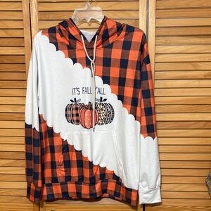Plaid Fall Hoodie with Pumpkin Design